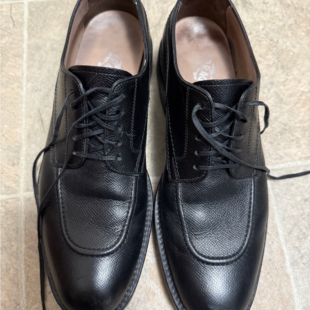 Salvatore Ferragamo Black Textured Leather Oxfords
